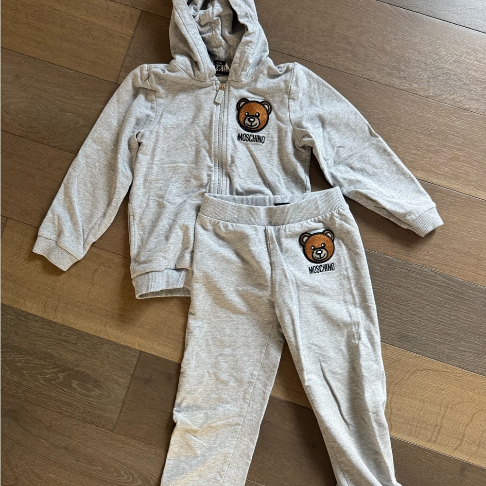Moschino Kids Gray Bear Hoodie and Joggers Set